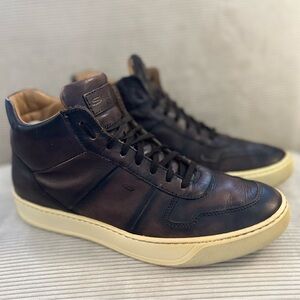 SANTONI men’s Ash High Top Sneaker - brown leather size 9